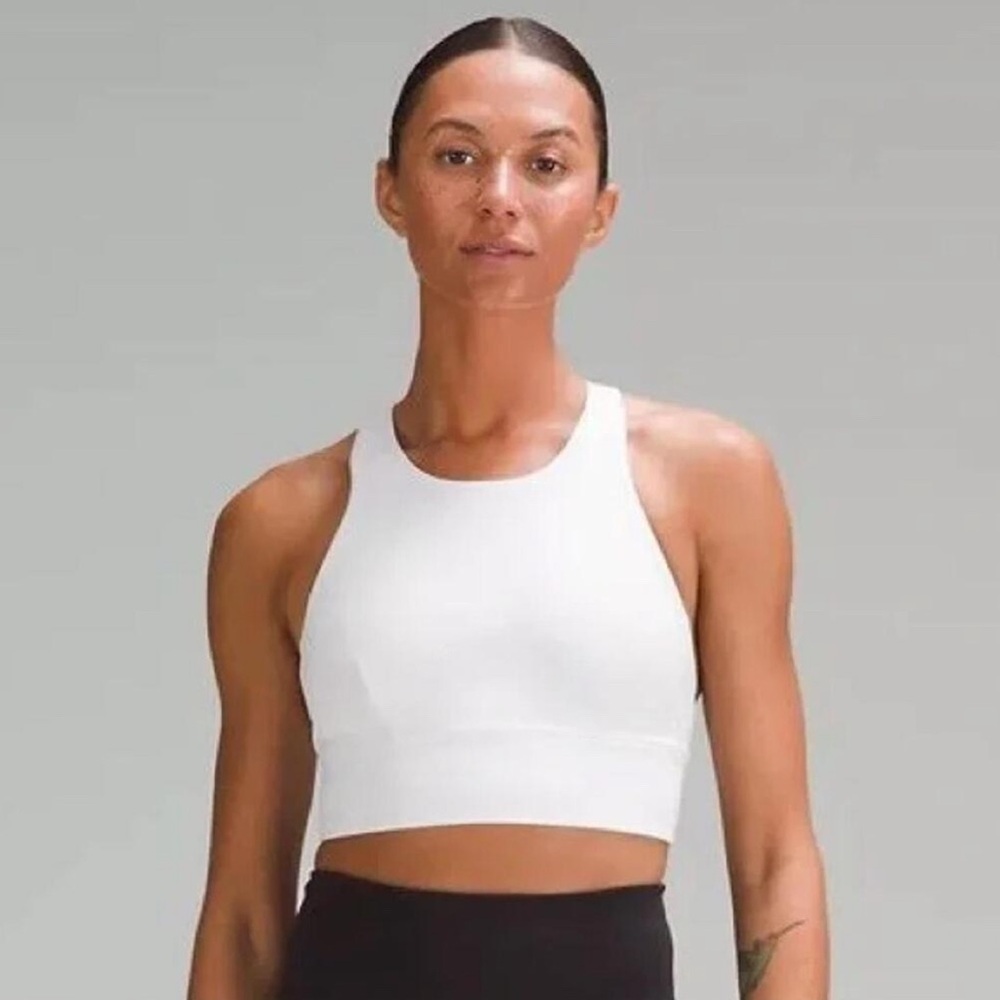 Lululemon Sports Bra White Wunder Train Long Line Medium Support 4 Racerback
